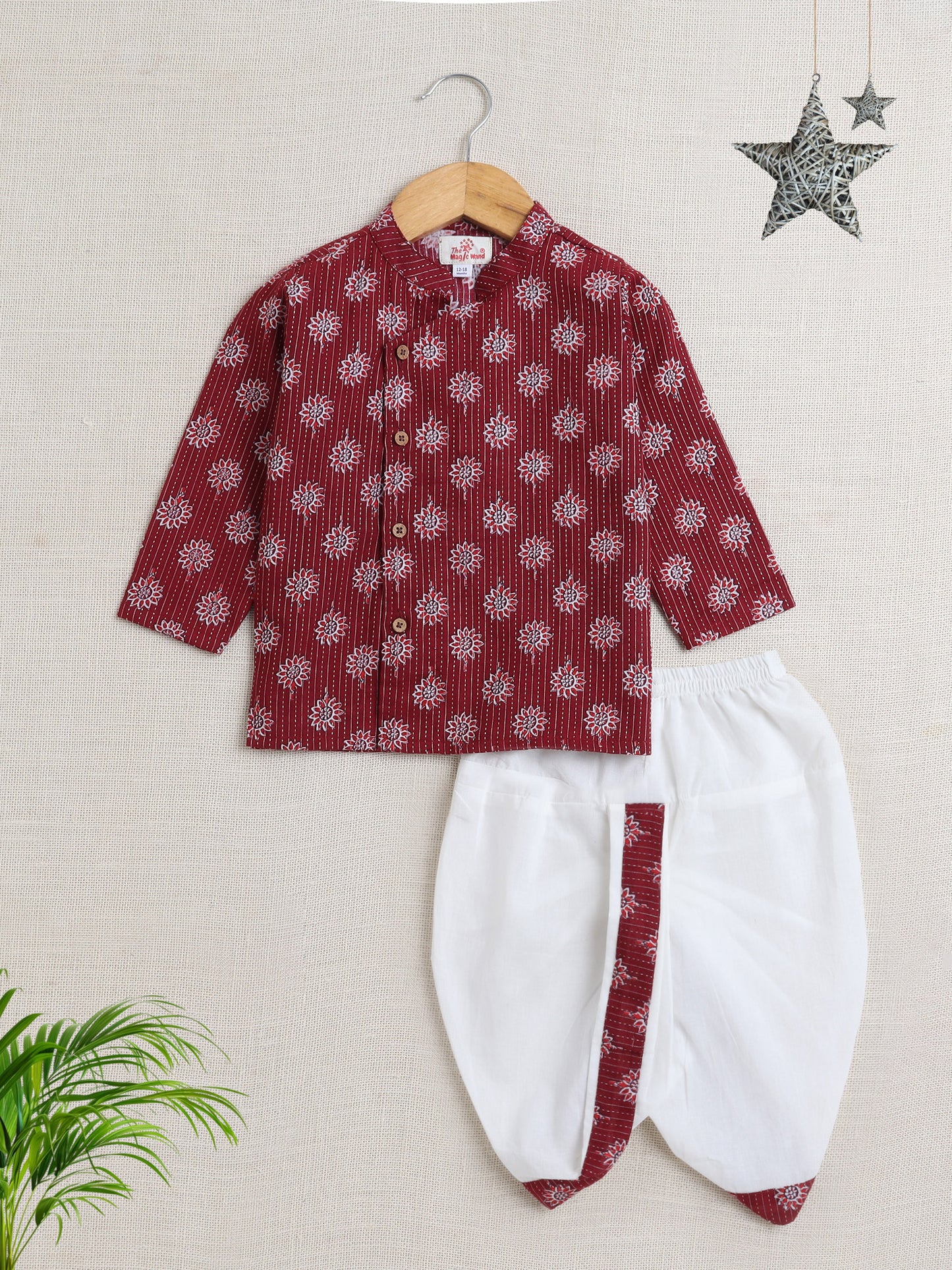 Full Sleeves Floral Printed Kurta With Dhoti Set - Maroon