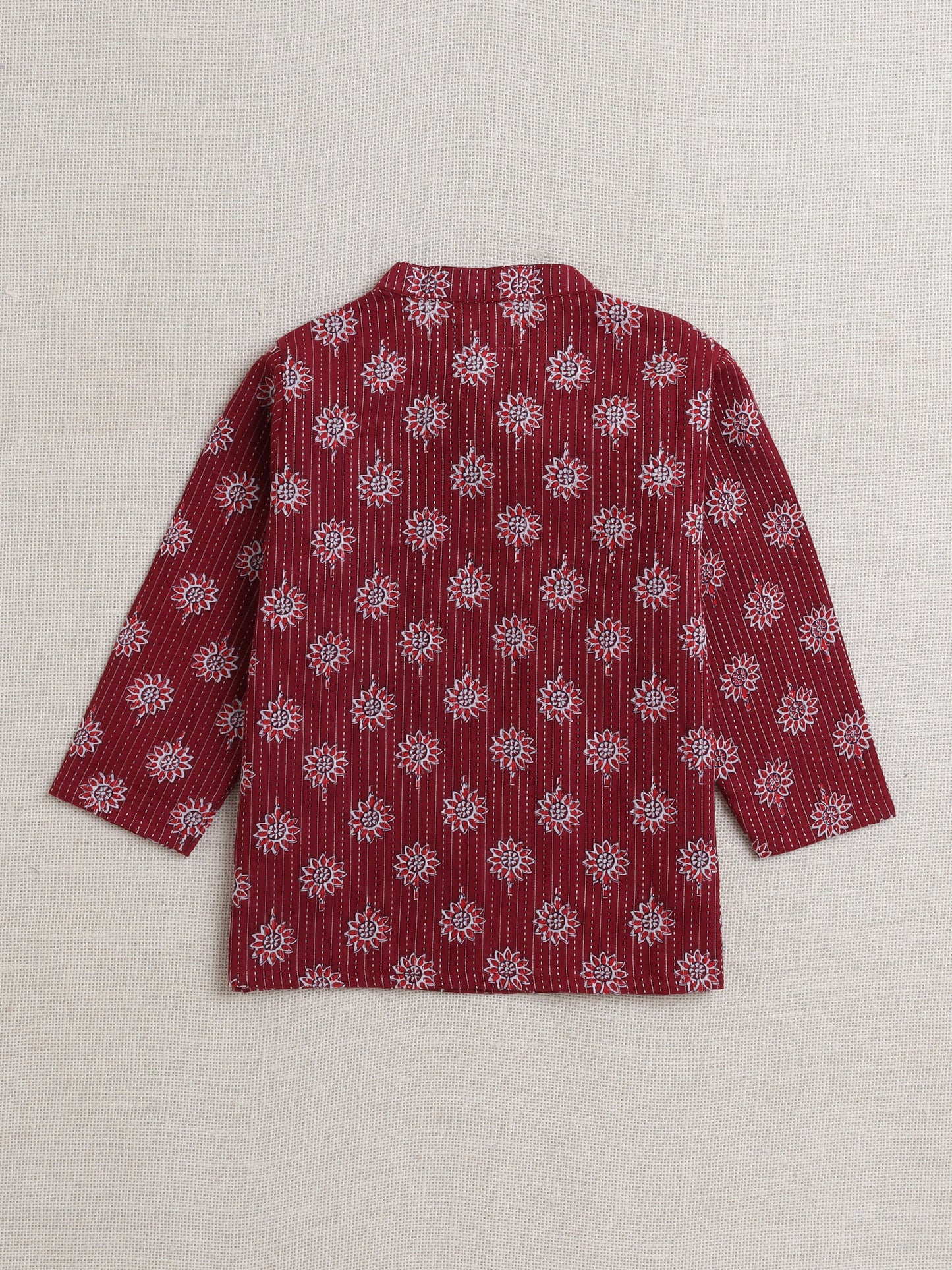 Full Sleeves Floral Printed Kurta With Dhoti Set - Maroon