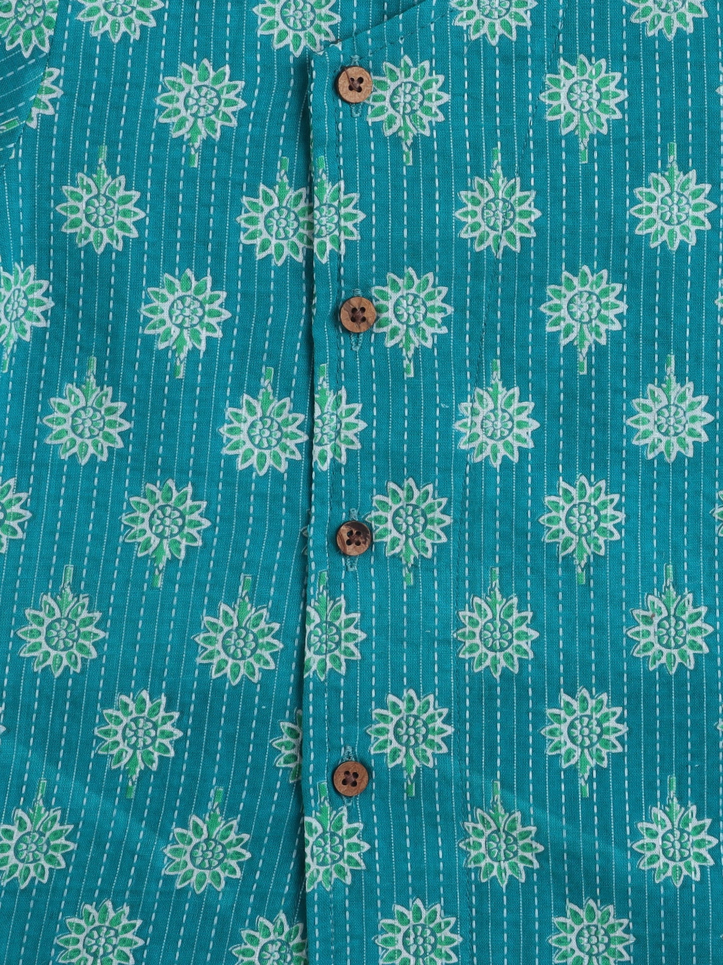 Full Sleeves Floral Printed Kurta With Dhoti Set - Green
