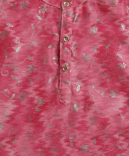 The Magic Wand Woven Full Sleeves Foil Printed Kurta and Pajama Set- Pink