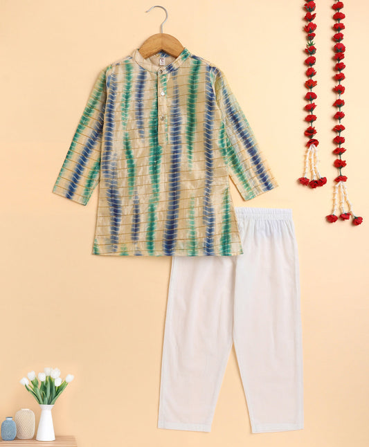 The Magic Wand Chanderi Full Sleeves Shibori Printed Kurta and Pajama- Green