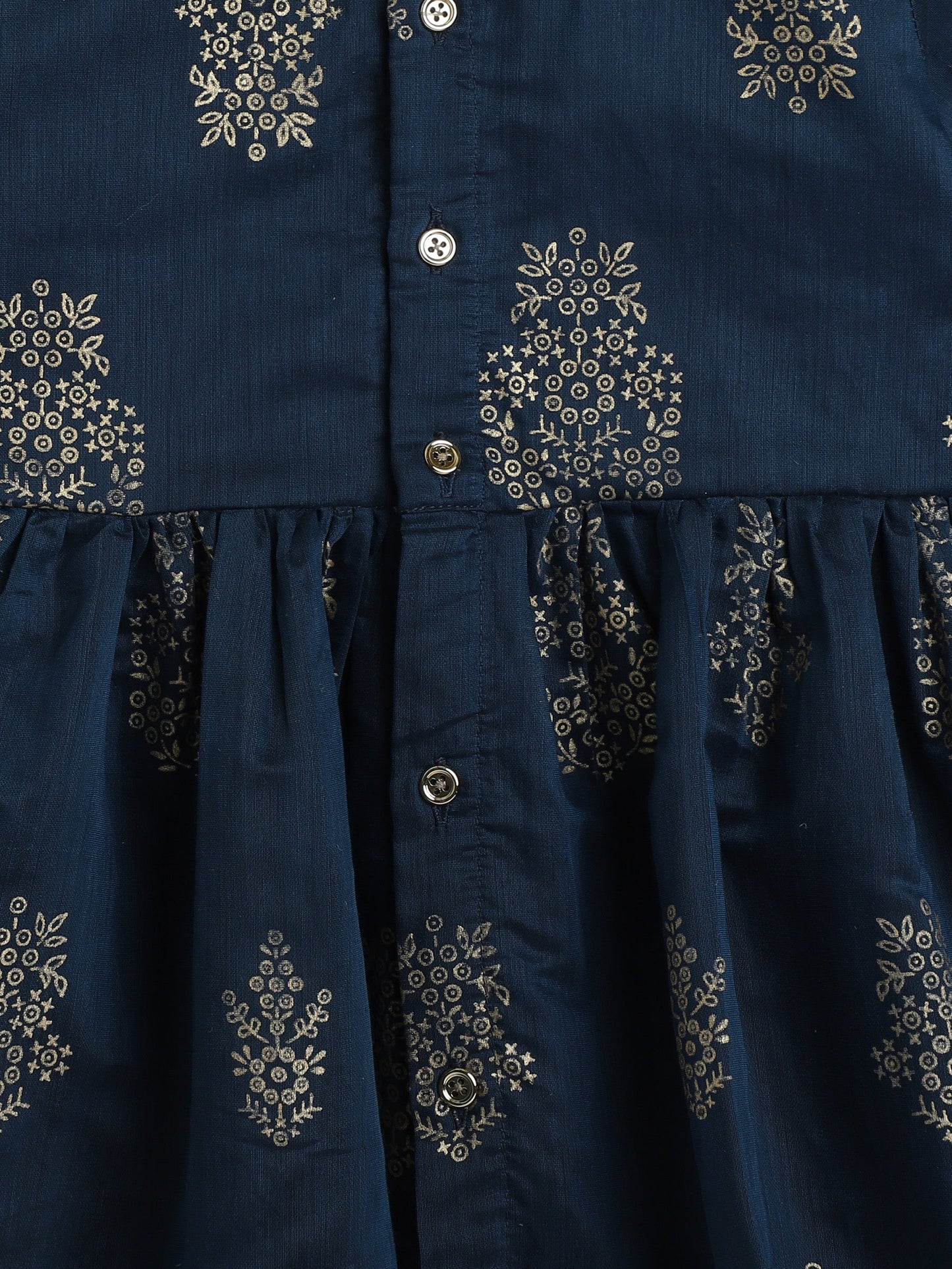 Three Fourth Sleeves Lace Embelsihed & Floral Foil Printed Top & Pant Set - Teal Blue