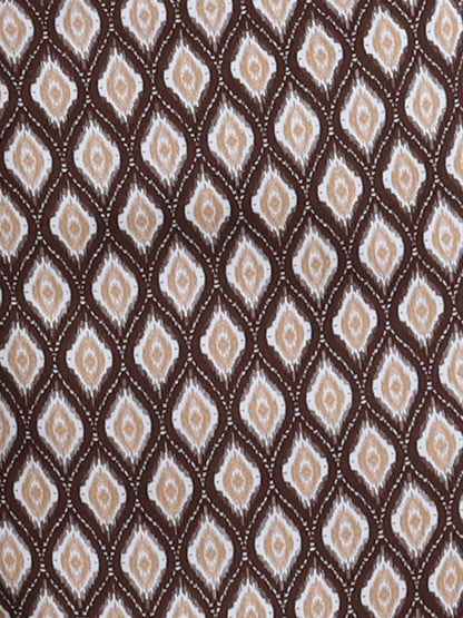 The Magic Wand Rayon Ikat Printed Full Length Palazzo With Lace Bow Brown