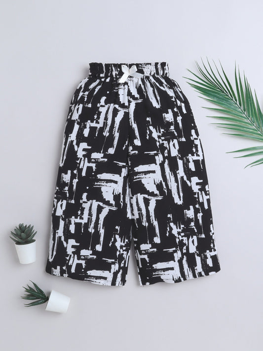 Abstract Printed Lace Bow Detailed Palazzo - Black