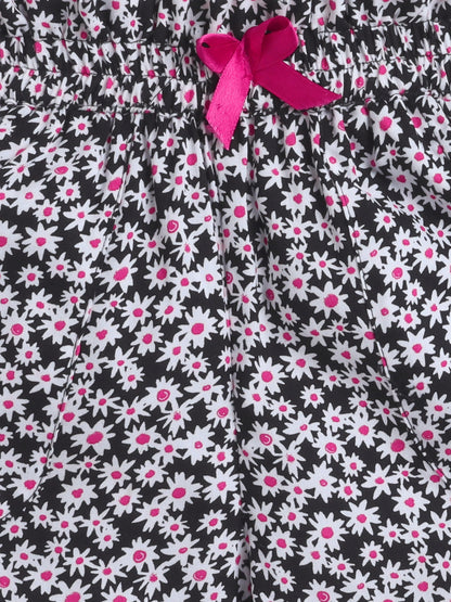 The Magic Wand Rayon Floral Printed Full Length Palazzo With Lace Bow Black