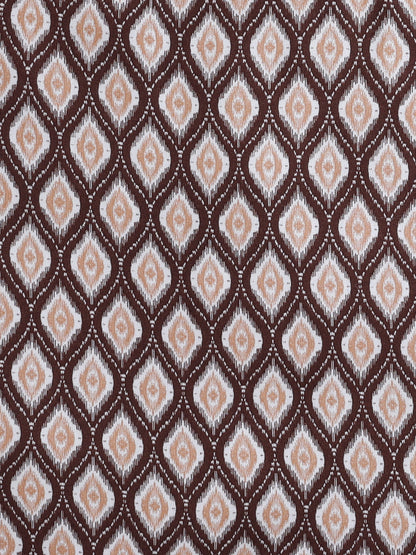 Rayon Ikat Printed Frill Detailed Incut Top-Brown