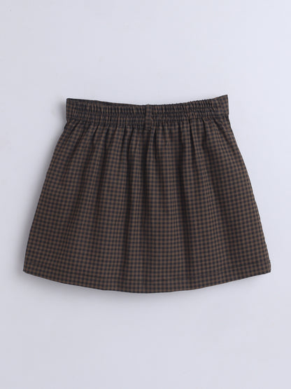 Cotton Sleeveless Checked Coordinating Waist Coat-And Skirt Set - Green