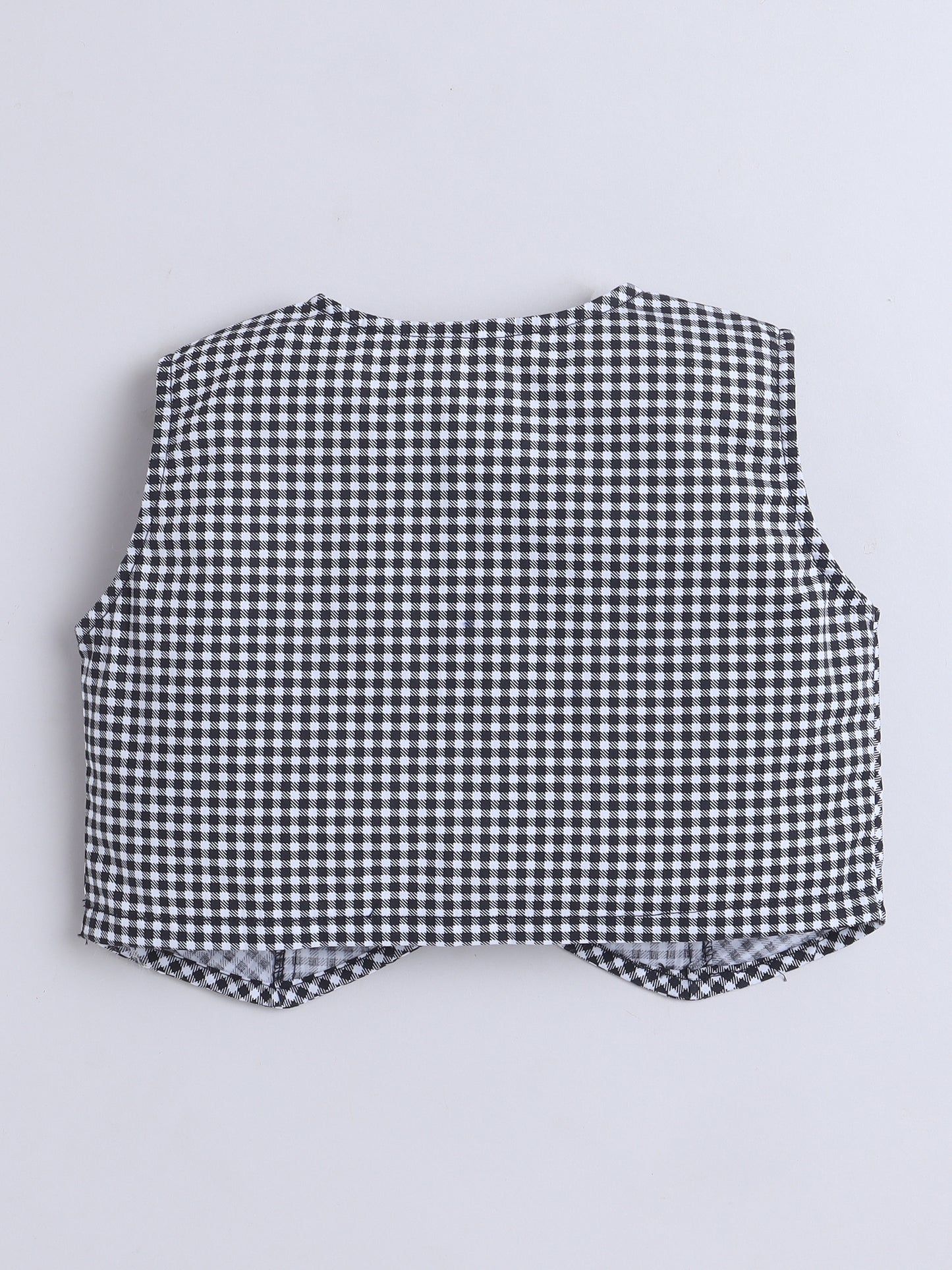 Cotton Sleeveless Checked Coordinating Waist Coat And Skirt Set - Black