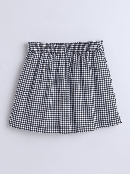 Cotton Sleeveless Checked Coordinating Waist Coat And Skirt Set - Black