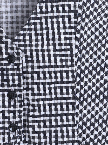 Cotton Sleeveless Checked Coordinating Waist Coat And Skirt Set - Black
