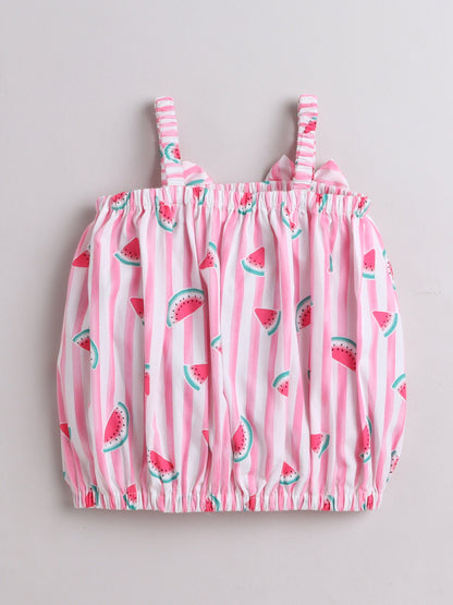 The Magic Wand Shoulder Strap Watermelon Printed Top & Skirt Set-Pink