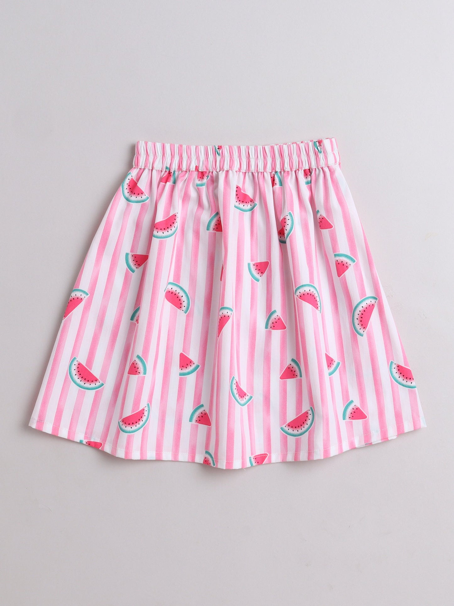 The Magic Wand Shoulder Strap Watermelon Printed Top & Skirt Set-Pink