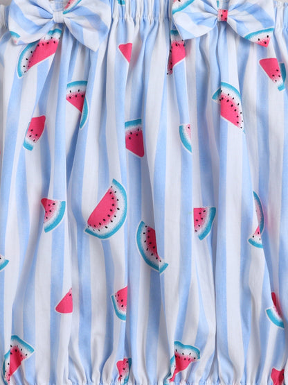 The Magic Wand Shoulder Strap Watermelon Printed Top & Skirt Set-Blue