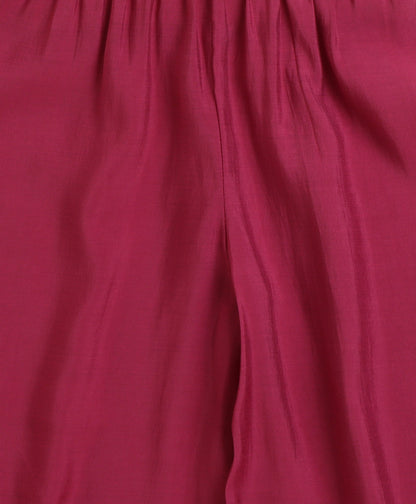 The Magic Wand Chanderi Woven Three Fourth Sleeves Foil Printed Top and Bottom Set- Fuschia