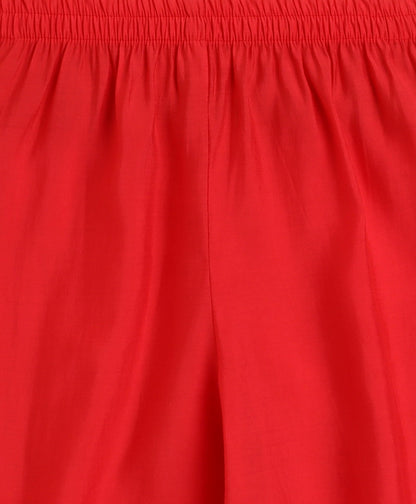 The Magic Wand Chanderi Woven Three Fourth Sleeves Foil Printed Top and Bottom Set- Red