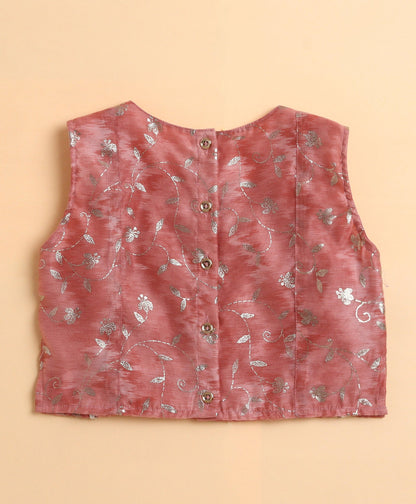 The Magic Wand Chanderi Woven Sleeves Foil Printed Top and Bottom Set - Peach