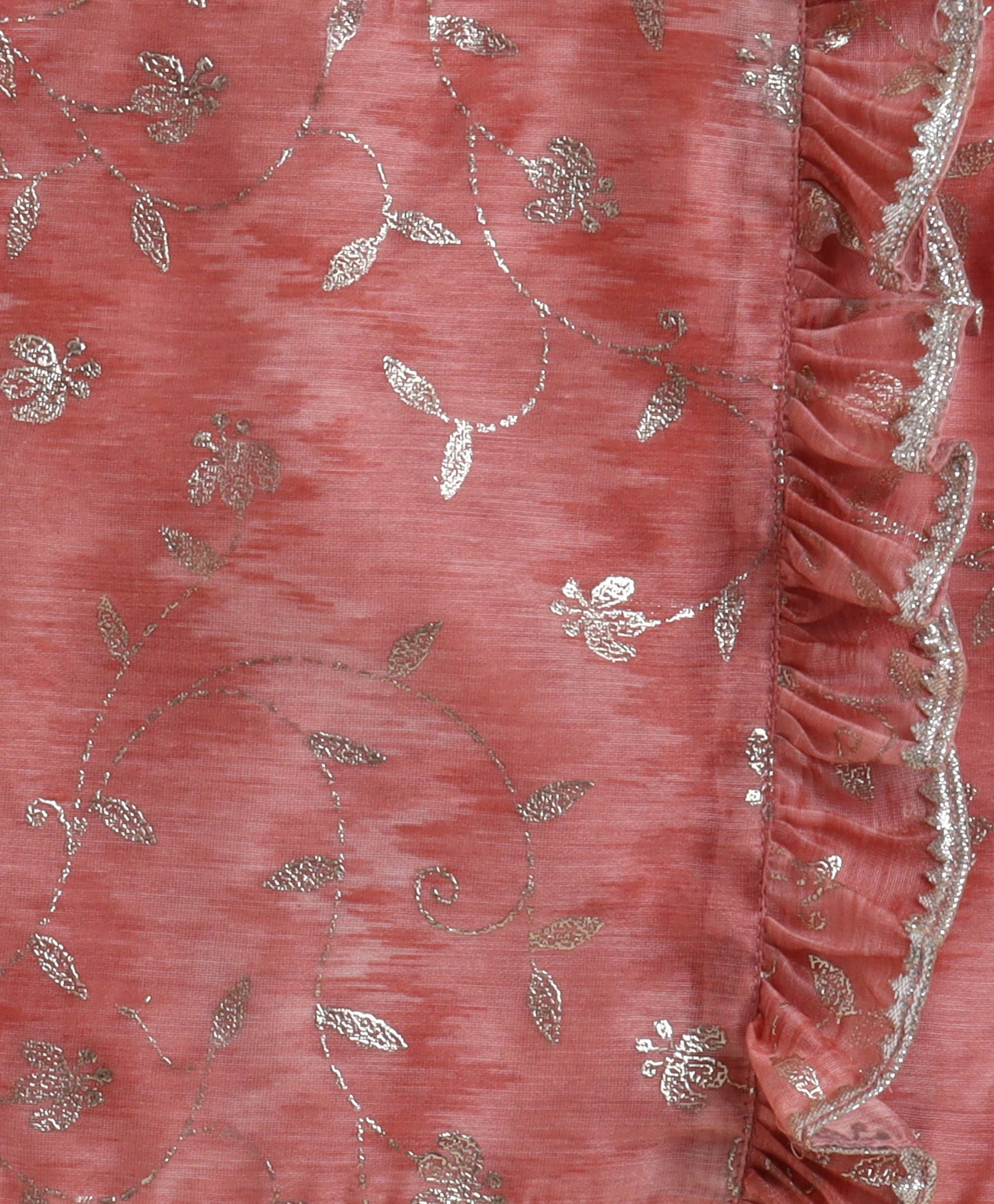 The Magic Wand Chanderi Woven Sleeves Foil Printed Top and Bottom Set - Peach