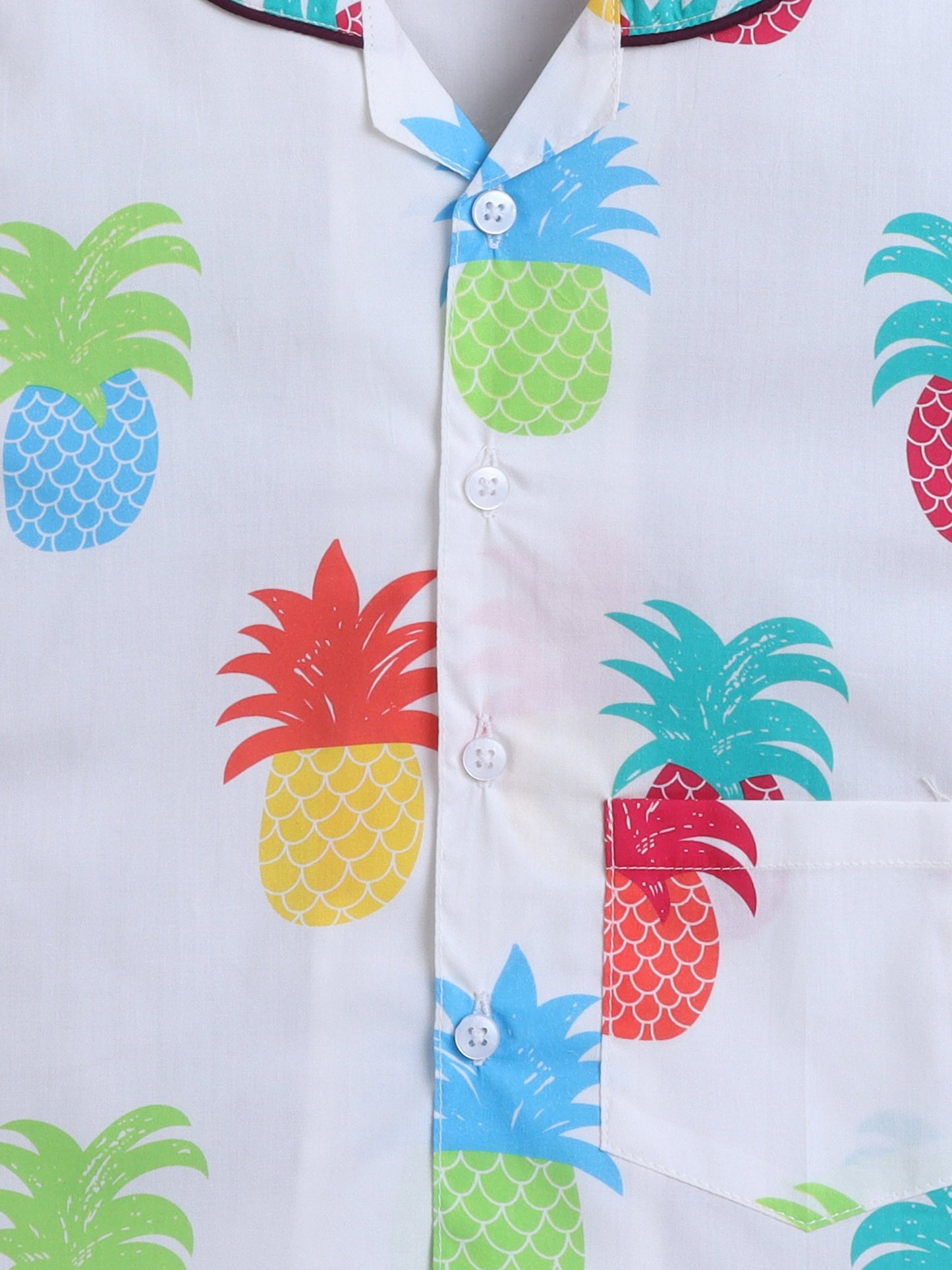 The Magic Wand Cotton Half Sleeves Pineapple Printed Night Suit Set - White