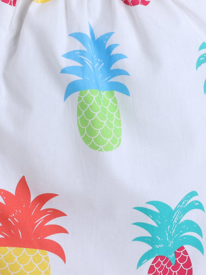 The Magic Wand Cotton Half Sleeves Pineapple Printed Night Suit Set - White