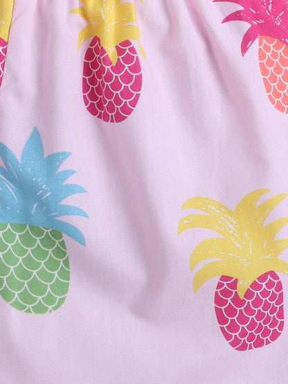 Cotton Woven Half Sleeves Pineapple Printed Coordinating Night Suit Set - Peach