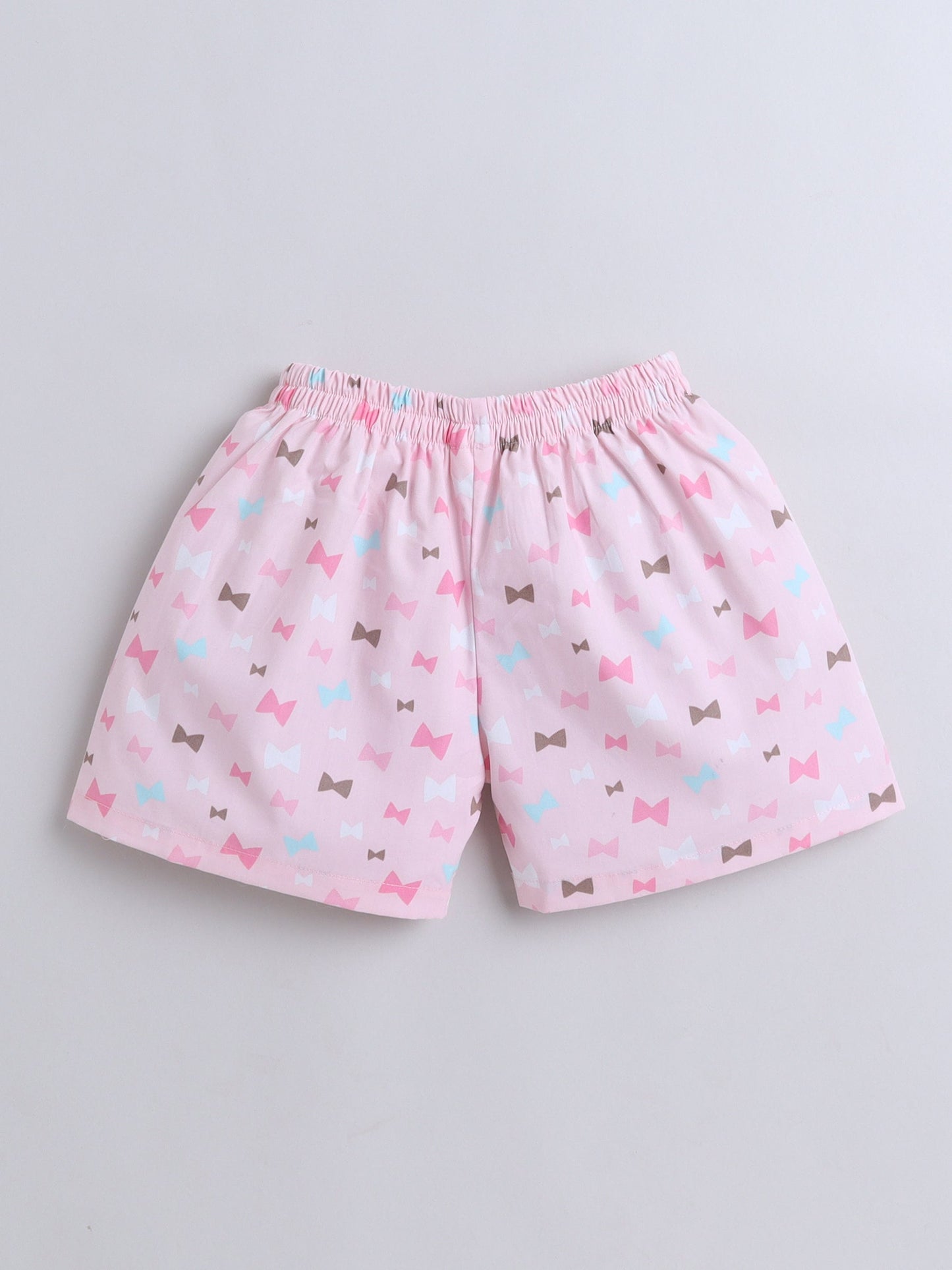 Cotton Woven Half Sleeves Bow Printed Coordinating Night Suit Set - Pink