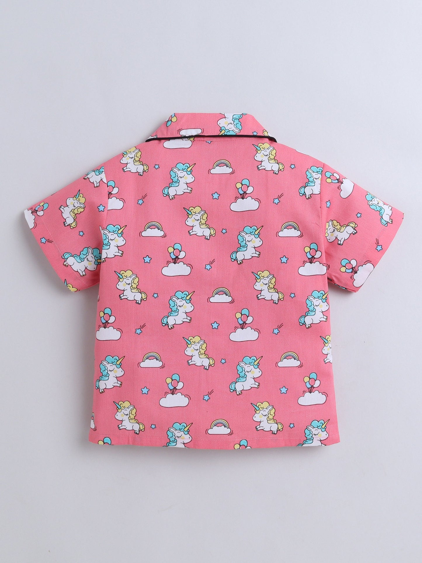 Cotton Woven Half Sleeves Unicorn Printed Coordinating Night Suit Set - Pink