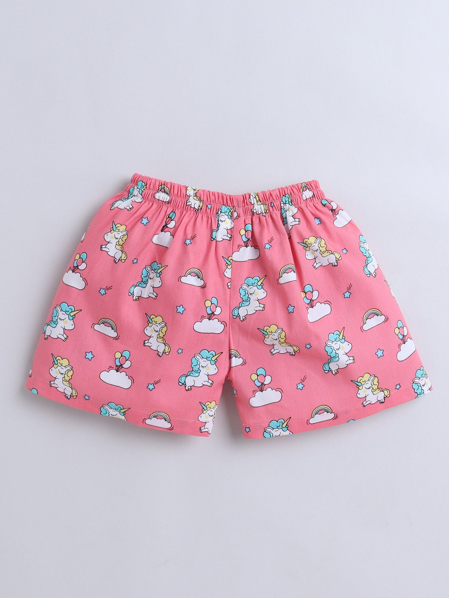 Cotton Woven Half Sleeves Unicorn Printed Coordinating Night Suit Set - Pink