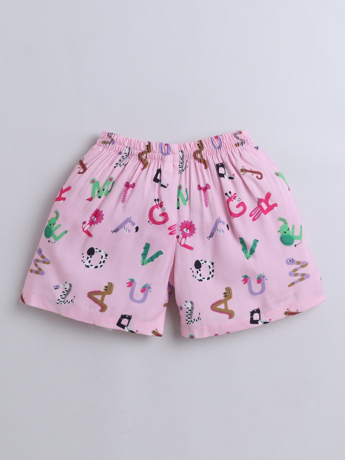 Cotton Woven Half Sleeves Alphabets Printed Coordinating Night Suit Set - Pink