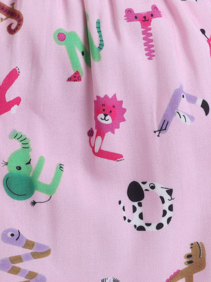 Cotton Woven Half Sleeves Alphabets Printed Coordinating Night Suit Set - Pink