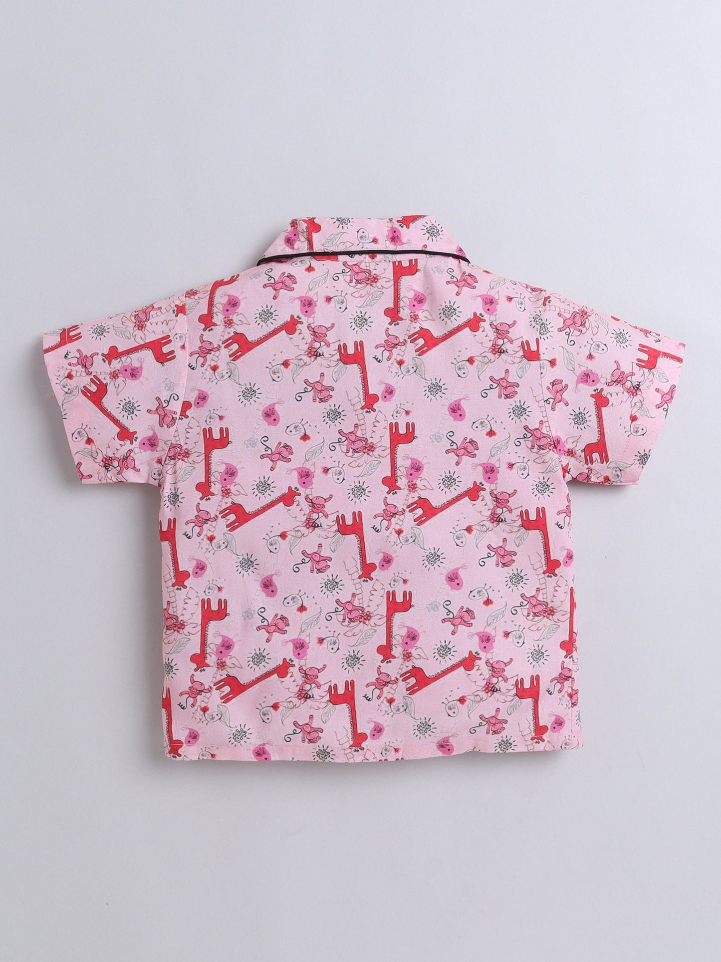 Cotton Woven Half Sleeves Animals Printed Coordinating Night Suit Set - Peach