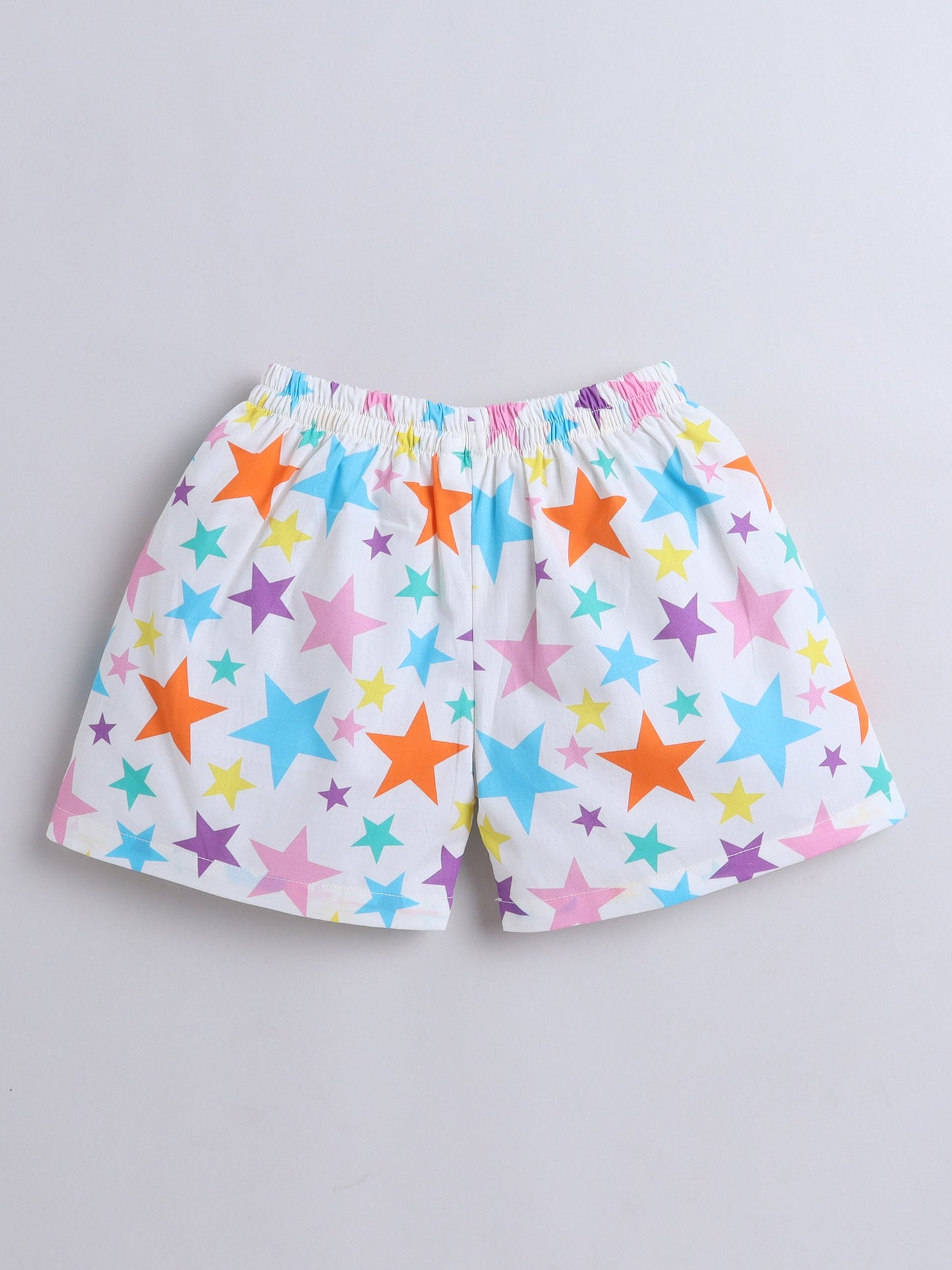 Cotton Woven Half Sleeves Stars Printed Coordinating Night Suit Set - White