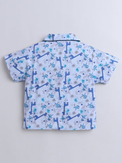 The Magic Wand Cotton Half Sleeve Animal Printed Night Suit Set Blue