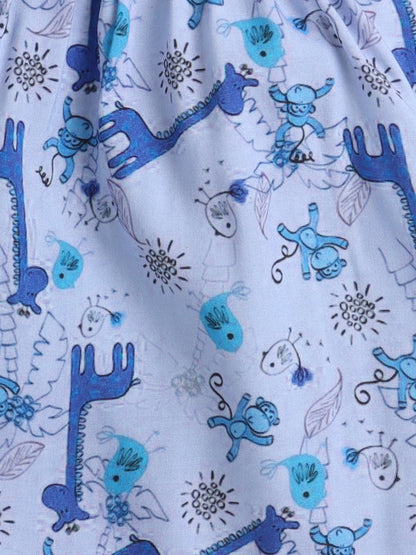 The Magic Wand Cotton Half Sleeve Animal Printed Night Suit Set Blue