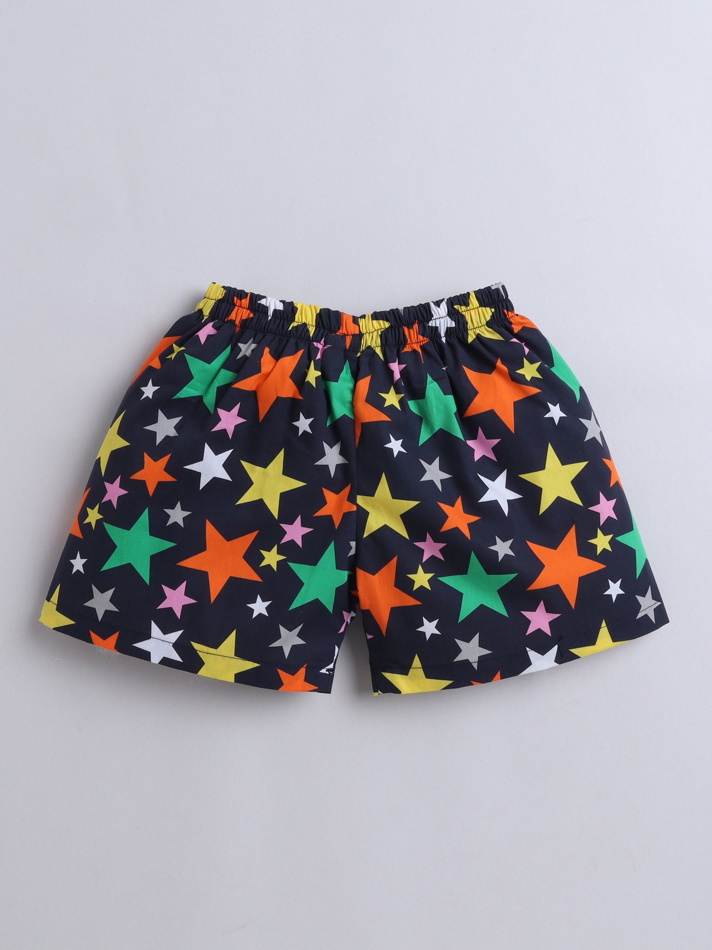 Cotton Woven Half Sleeves Stars Printed Shirt & Coordinating Shorts Set - Navy Blue