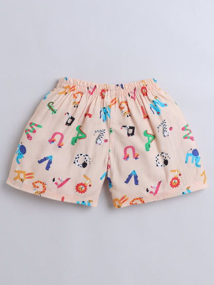 The Magic Wand Cotton Half Sleeve Aplthabet Printed Night Suit Set Beige