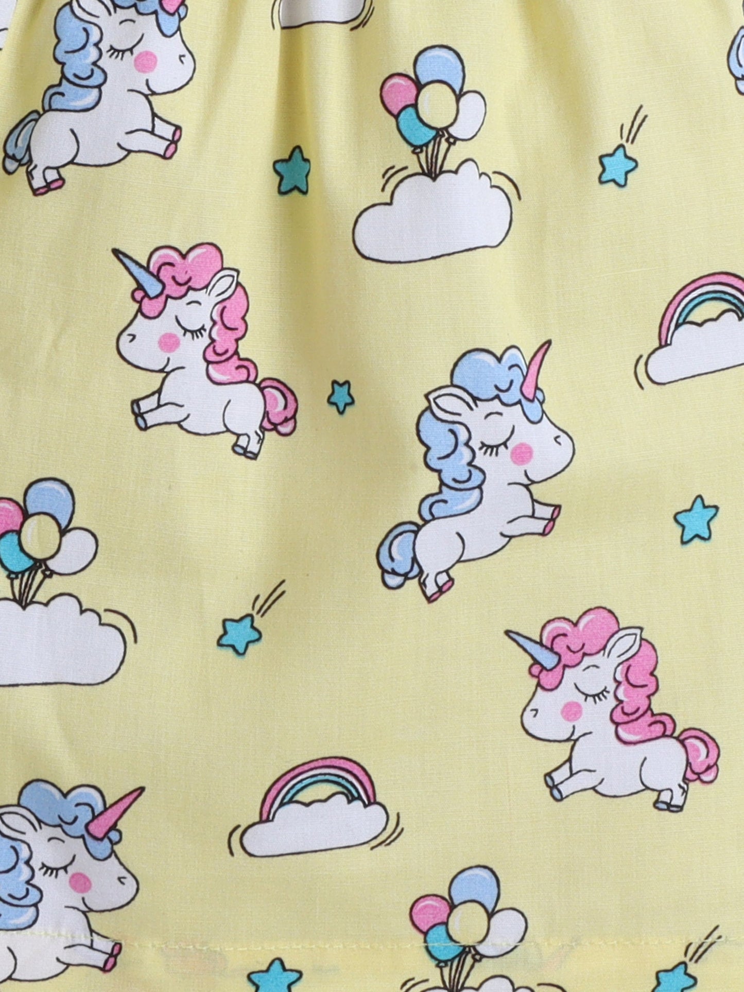 Cotton Woven Half Sleeves Unicorn Printed Shirt & Coordinating Shorts Set - Yellow