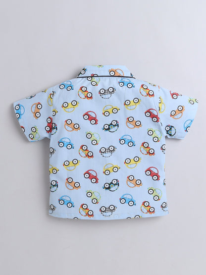 The Magic Wand Cotton Half Sleeve Vehicals Printed Night Suit Set Grey