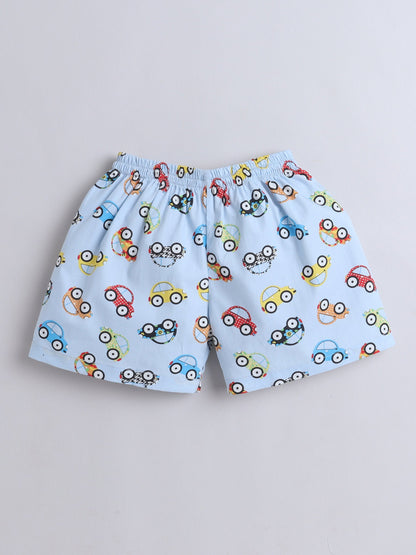 The Magic Wand Cotton Half Sleeve Vehicals Printed Night Suit Set Grey