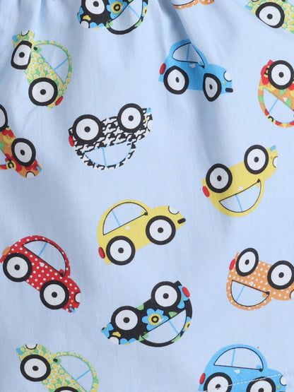 The Magic Wand Cotton Half Sleeve Vehicals Printed Night Suit Set Grey
