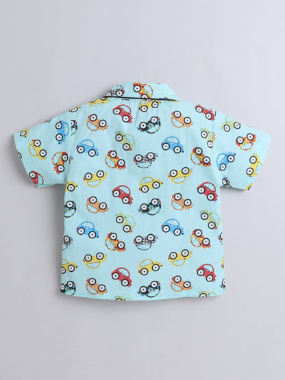 The Magic Wand Cotton Half Sleeve Car Printed Night Suit Set Blue