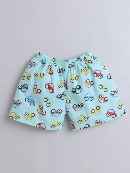 The Magic Wand Cotton Half Sleeve Car Printed Night Suit Set Blue