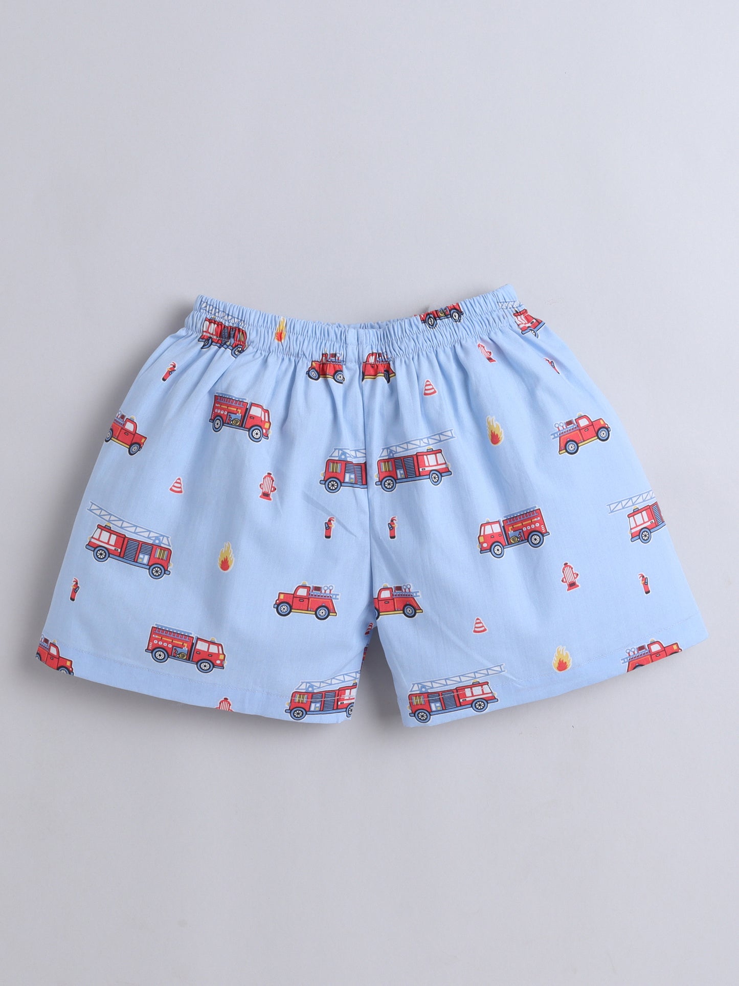 The Magic Wand Cotton Half Sleeve Car Print Night Suit Set - Blue