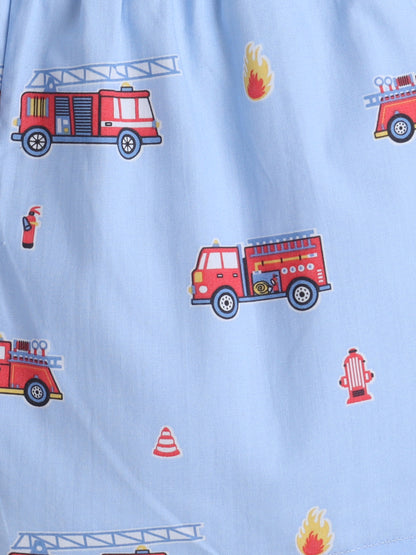 The Magic Wand Cotton Half Sleeve Car Print Night Suit Set - Blue