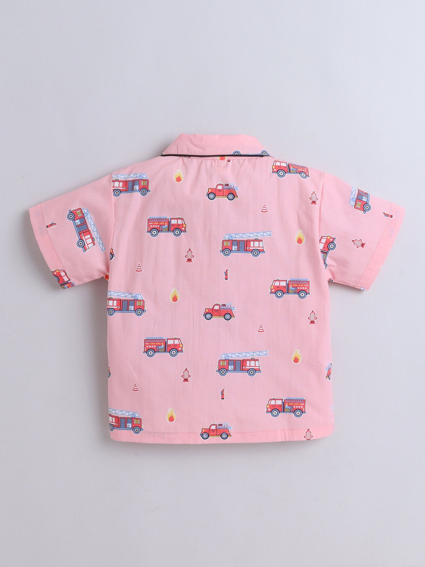 Cotton Half Sleeve Vehicals Printed Night Suit Set - Pink