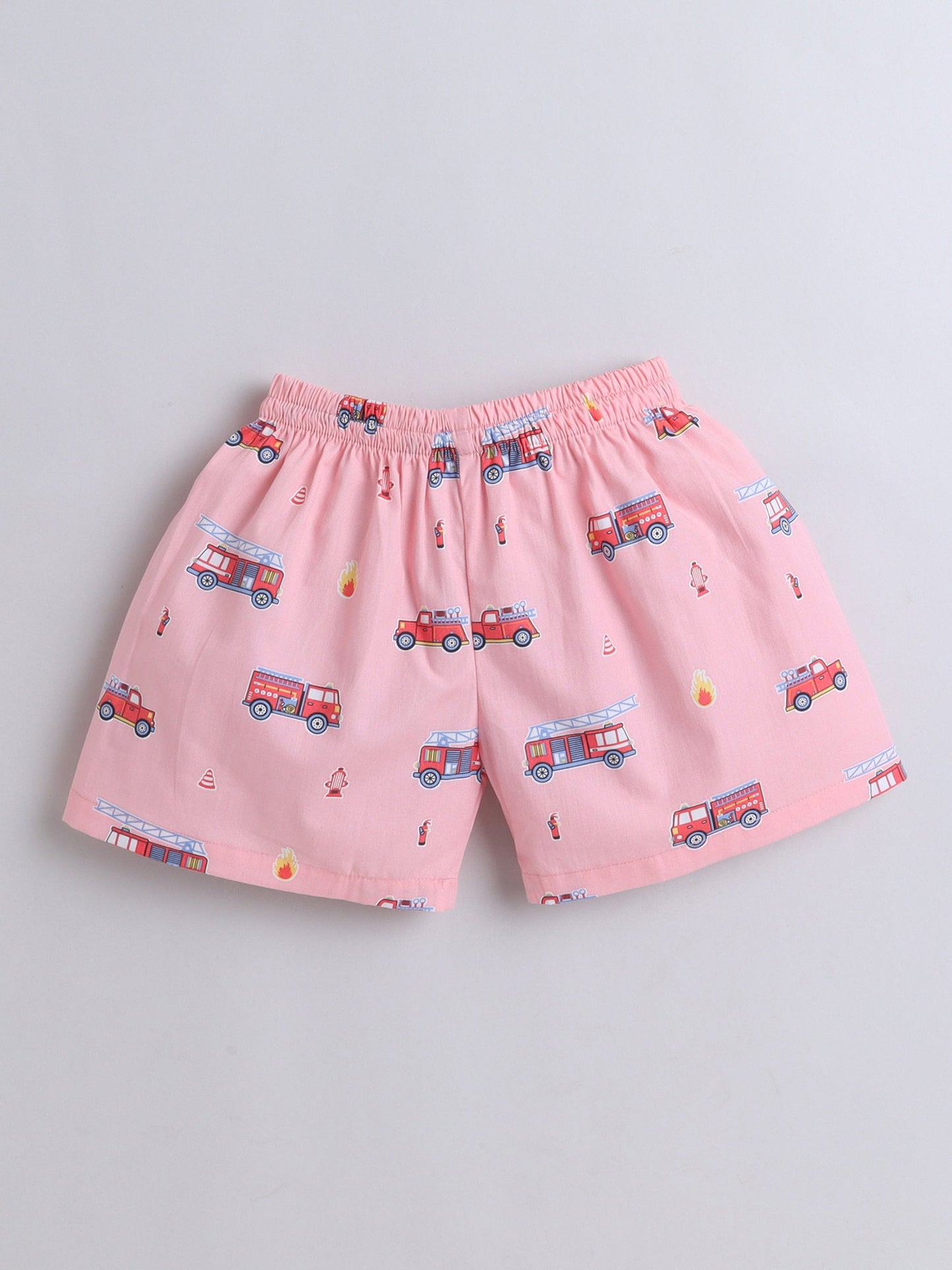 Cotton Half Sleeve Vehicals Printed Night Suit Set - Pink