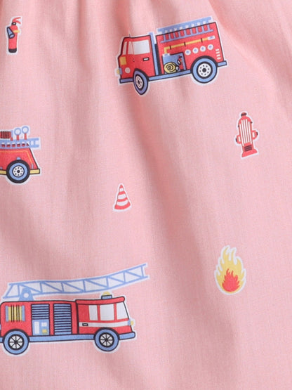 Cotton Half Sleeve Vehicals Printed Night Suit Set - Pink