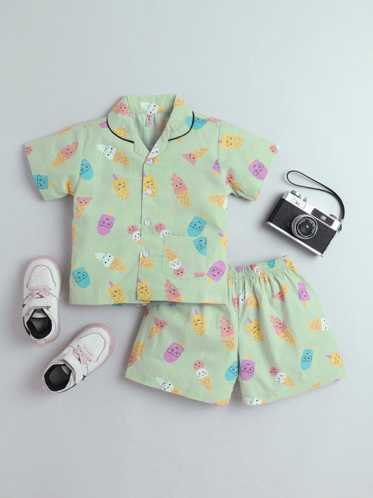 The Magic Wand Cotton Half Sleeve Candy Printed Night Suit Set Green