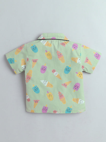 The Magic Wand Cotton Half Sleeve Candy Printed Night Suit Set Green