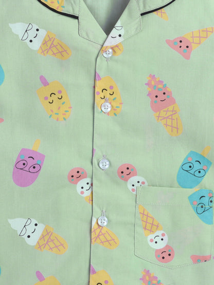 The Magic Wand Cotton Half Sleeve Candy Printed Night Suit Set Green