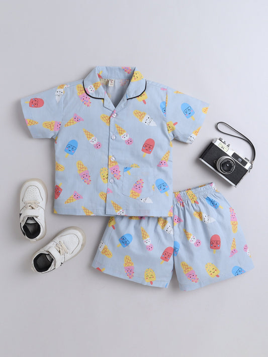 The Magic Wand Cotton Half Sleeve Candy Printed Night Suit Set Grey